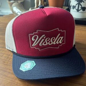 VISSLA Burgundy Front Trucker Hat with Navy Bill